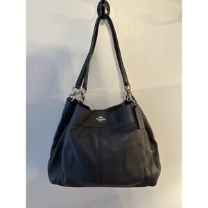 Coach Lexy Bag Large Black/ Silver Pebble Leather Shoulder Style F57545
